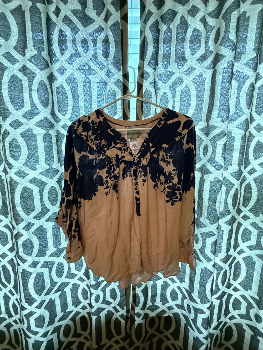 Maeve Light Pink Floral Tie-Neck Blouse